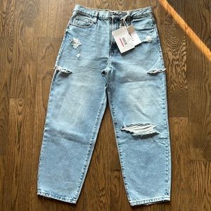 Frame Ultra High Rise Barrel Leg Jeans - Nappa Rips, Size 30